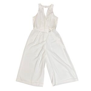 Adelyn Rae Wide Leg White Crop Jumpsuit Sz XS Culotte Belted Sleeveless Surplice